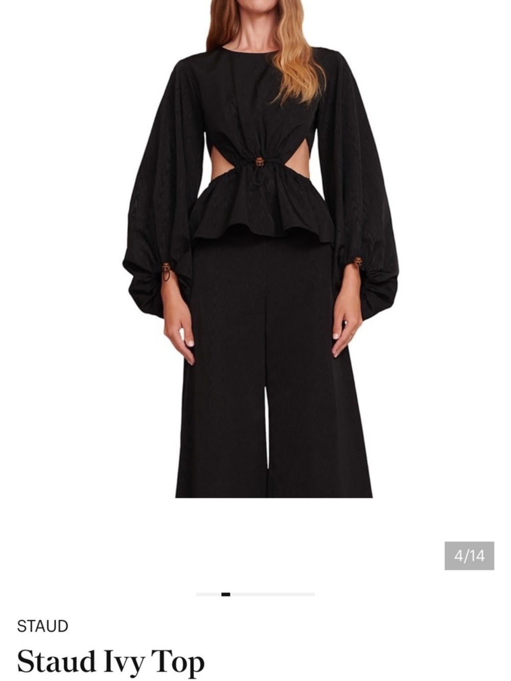 STAUD Ivy Black Cut Out Peplum Top